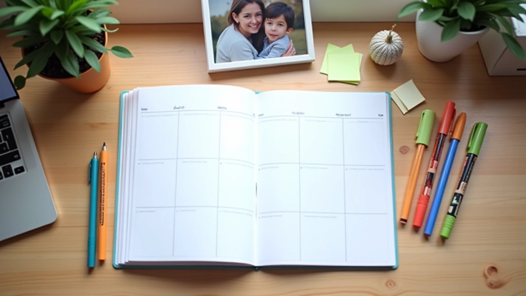 Weekplanner op een bureau met gekleurde markeringen en notities voor gezinsactiviteiten